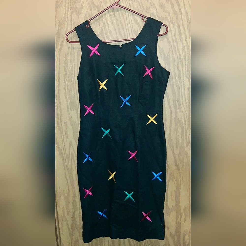 Colorful Embroidered Black Dress Adam Douglass for Adrianna Pappel